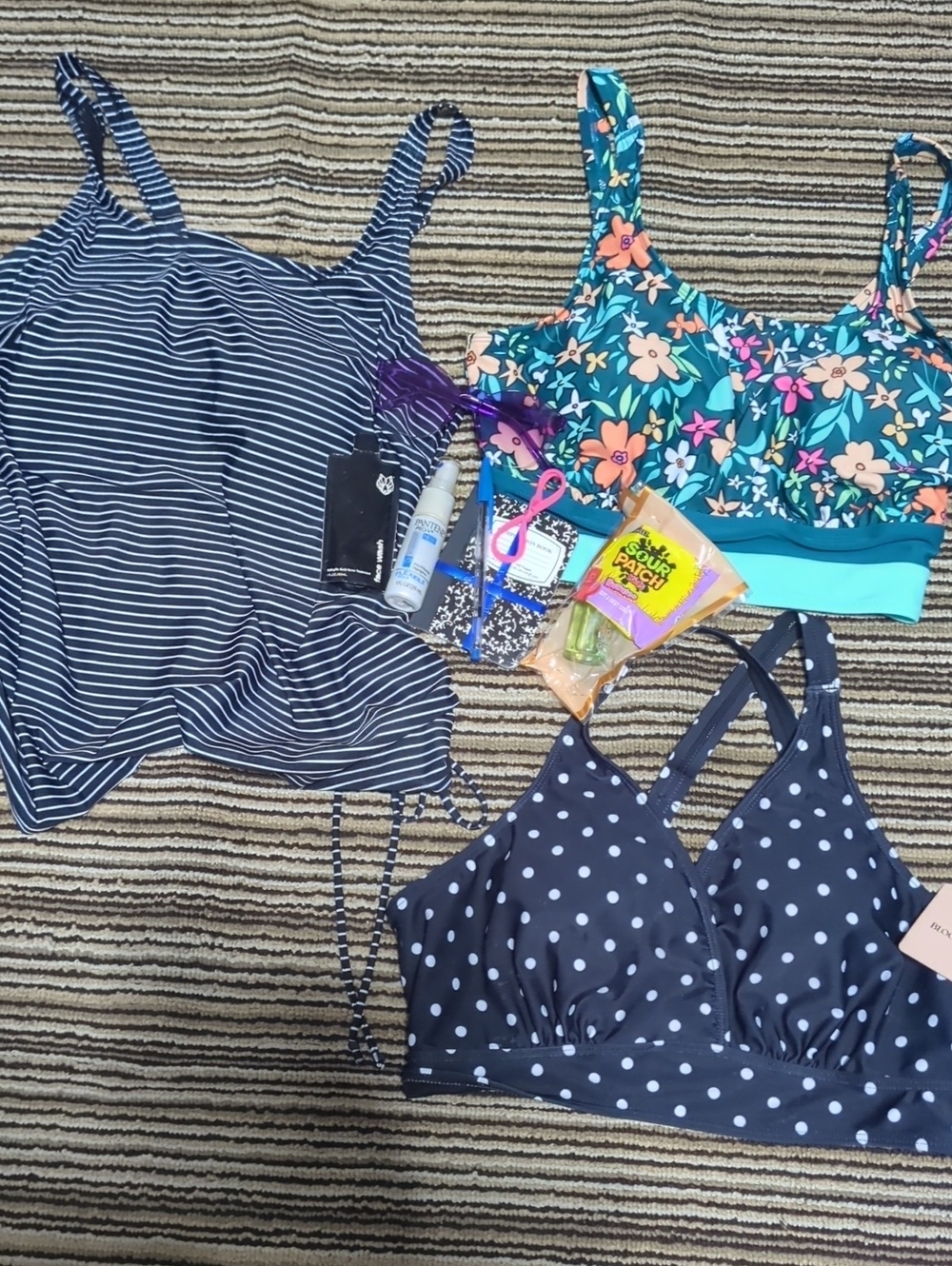 #0189 Bloomchic Women’s Navy & Floral Striped Swimwear Combo